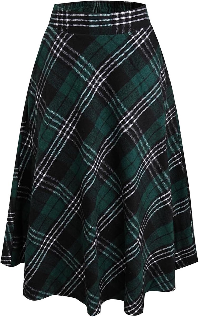 Geruite maxi-damesrok voor de winter, met elegante hoge taille, warme wollen lange elastische getailleerde plooirok, S-3XL