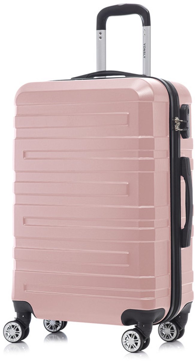 YONSLY Handbagage Koffer - 66cm - 66 L - Cijferslot- 360° Draaibare Wielen - Trolley- 66 x 43 x 26 cm - Roségoud