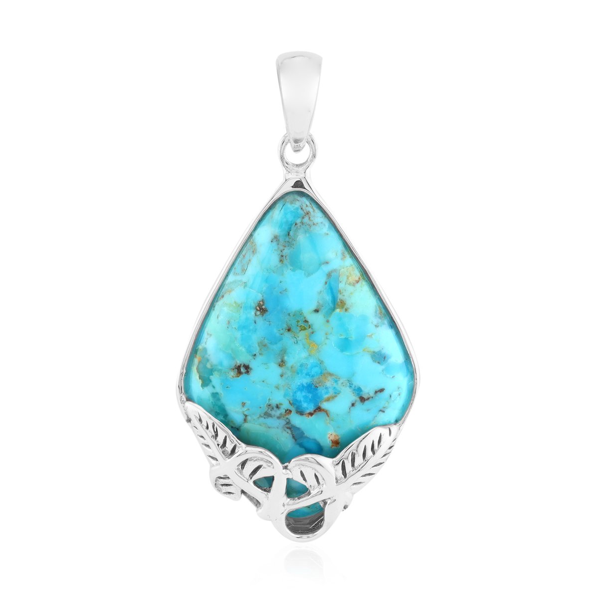 Cavill - Zilveren Hanger met Blauwe Kingman Mohave Turkoois 9,675 ct - 925 Sterling Zilver Geoxideerd - Druipvorm en Filigraan - Elegant Sieraad