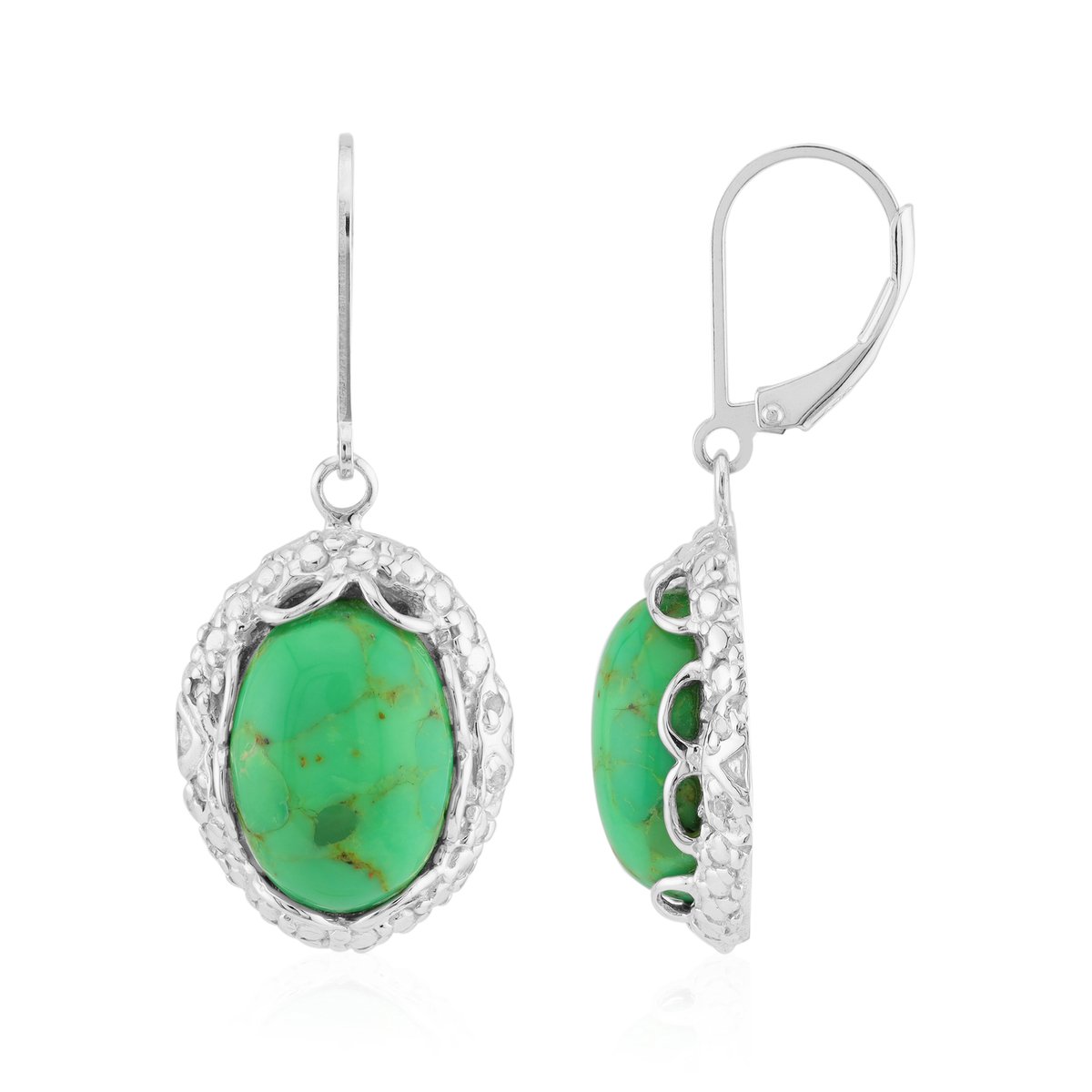 Cavill - Oorbellen 925 Sterling Zilver - Groene Kingman Mohave Turkoois 9,666 ct - Witte Topaas Rond 0,072 ct - Elegante Ovale Cabochon