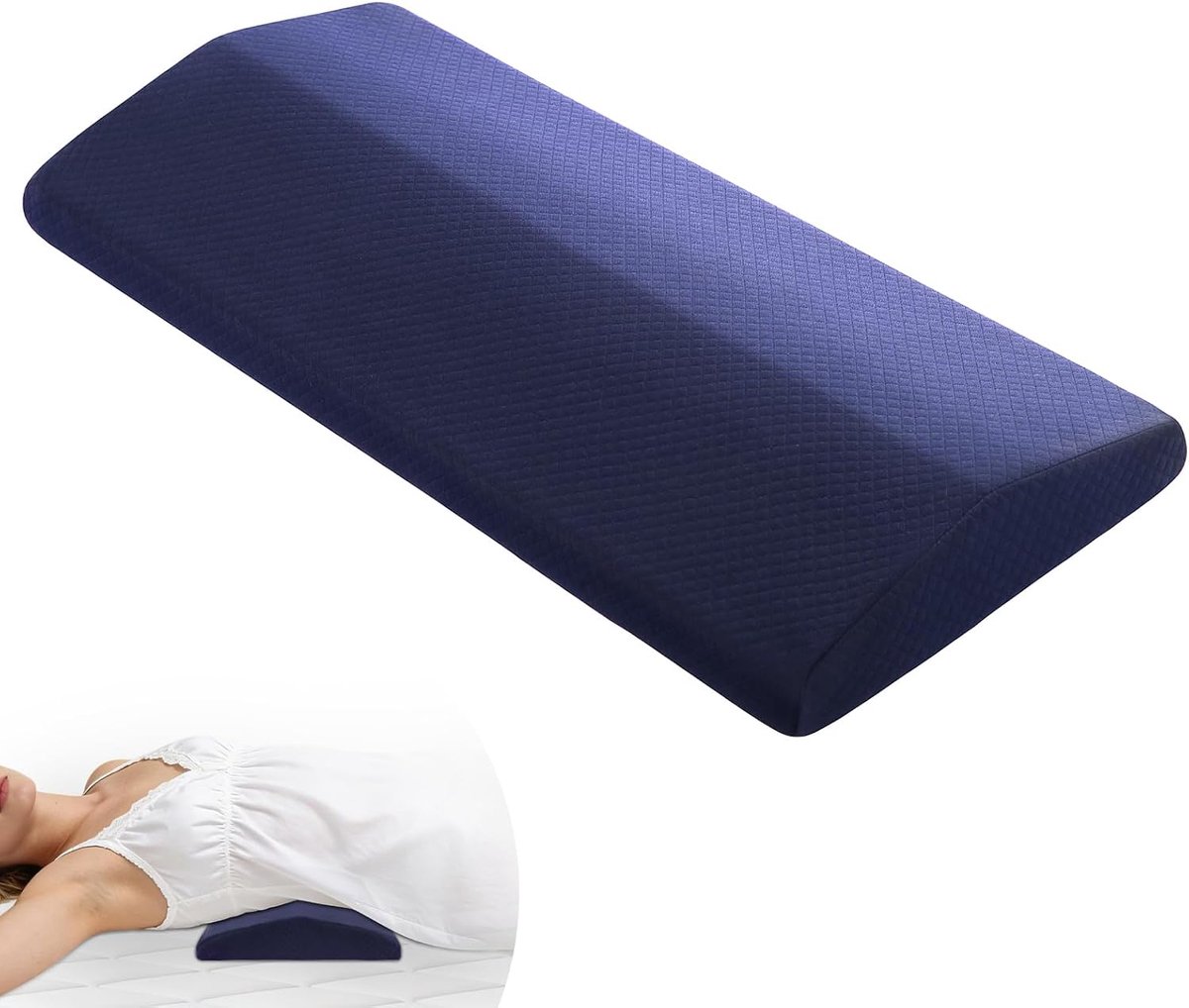 Lendenkussen van traagschuim, lendensteun ter ontlasting van de onderrug, verbetering van de lichaamshouding tijdens het slapen, afneembare en wasbare overtrek, blauw
