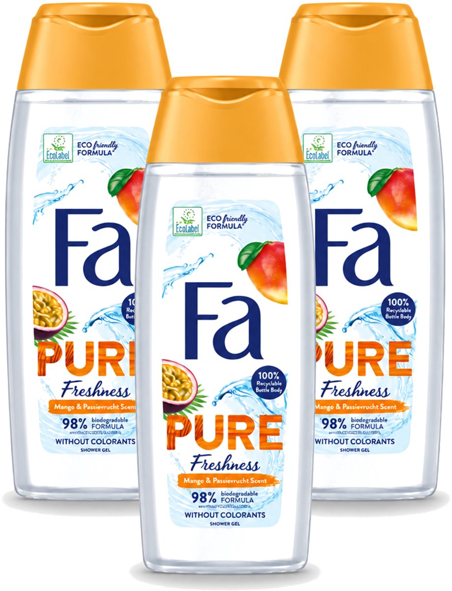3 x Fa - Douchegel - Pure Freshness Mango & Passievrucht - Verfrissend & Zoet - Hydraterend - 250 ml - Voordeelverpakking - 3 stuks