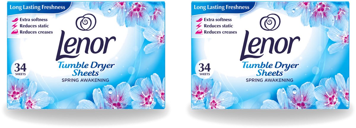 2 x Lenor - Droogtrommeldoekjes - Spring Awakening - 34 Doekjes - Voordeelverpakking - 2 stuks