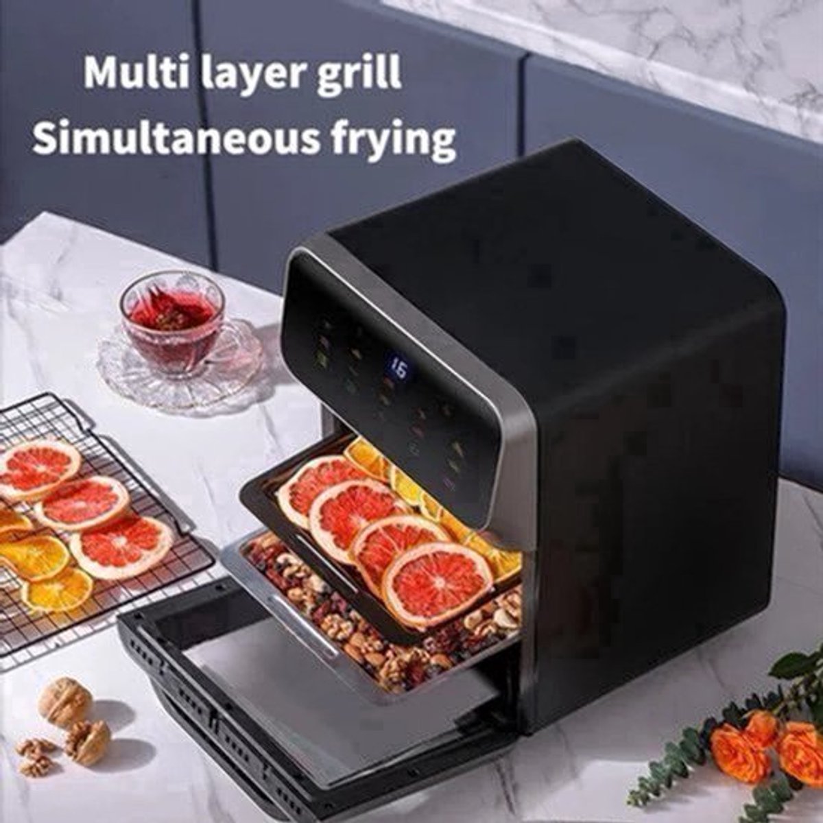 Heteluchtfriteuse – Airfryer - Airfryer Oven - 10L - 1350W - 360° Circulatie - 80°C tot 230°C - Airfryer Zonder Olie - Touchscreen - Kijkvenster - Automatisch Uitschakelen - Zwart