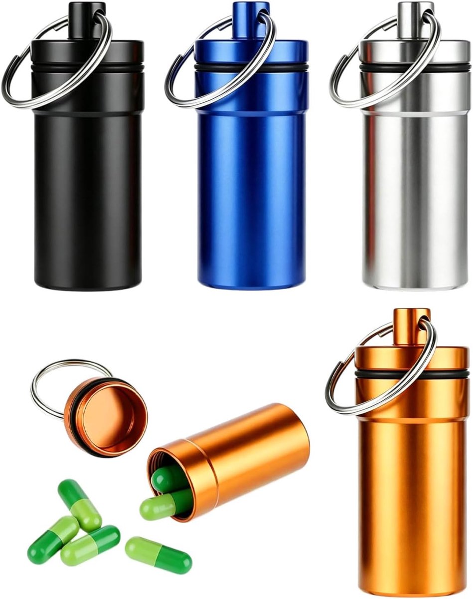 Draagbare asbak met deksel, 4 stuks, luchtdichte en geurremmende asbak van aluminium voor buiten, draagbare mini-asbak voor reizen, auto, camping en strand, inclusief sleutelhanger