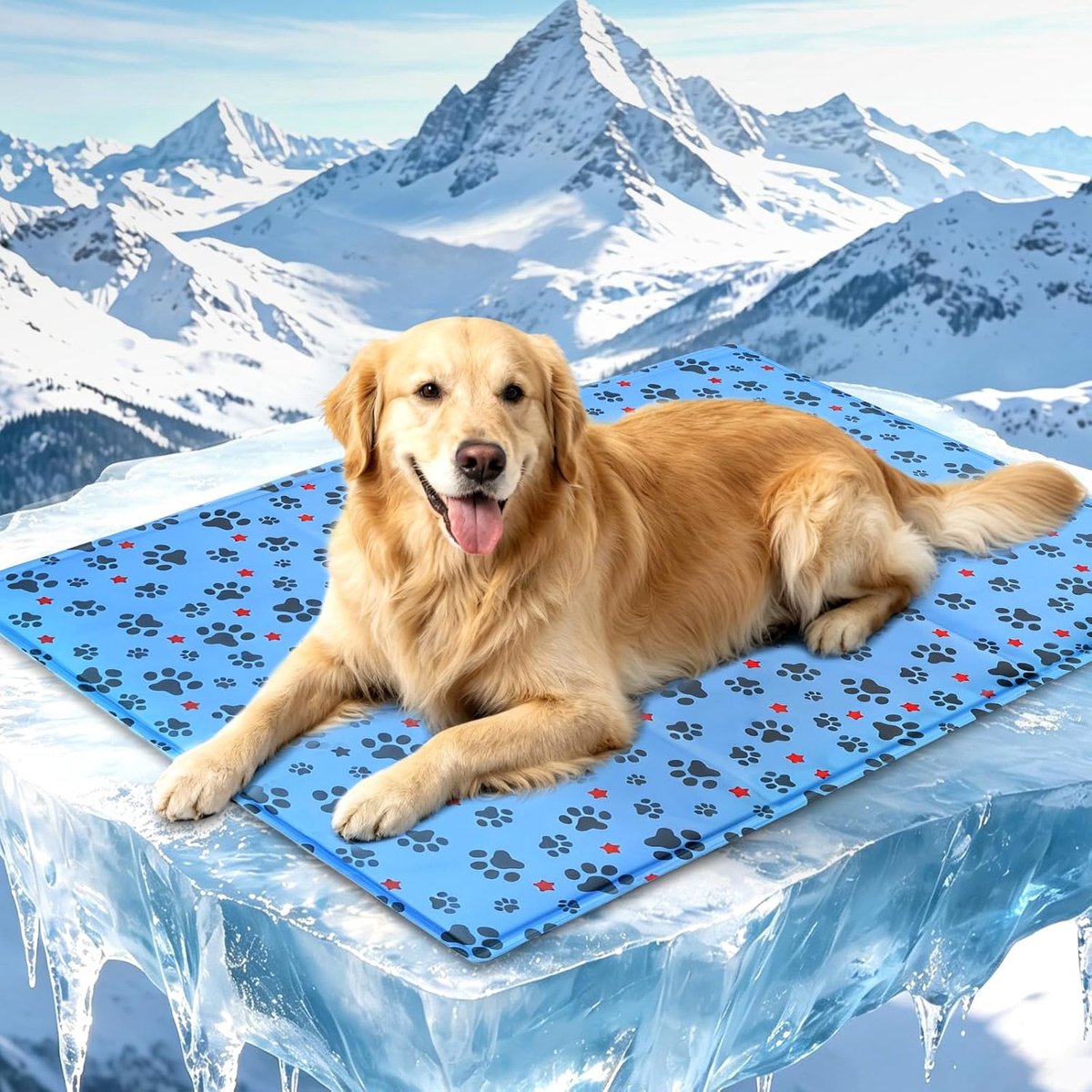 Koelmat voor honden, koelmat voor honden, koelmat voor huisdieren, gemakkelijk te reinigen, essentiële elementen van de zomer, 90 x 60 cm, blauw