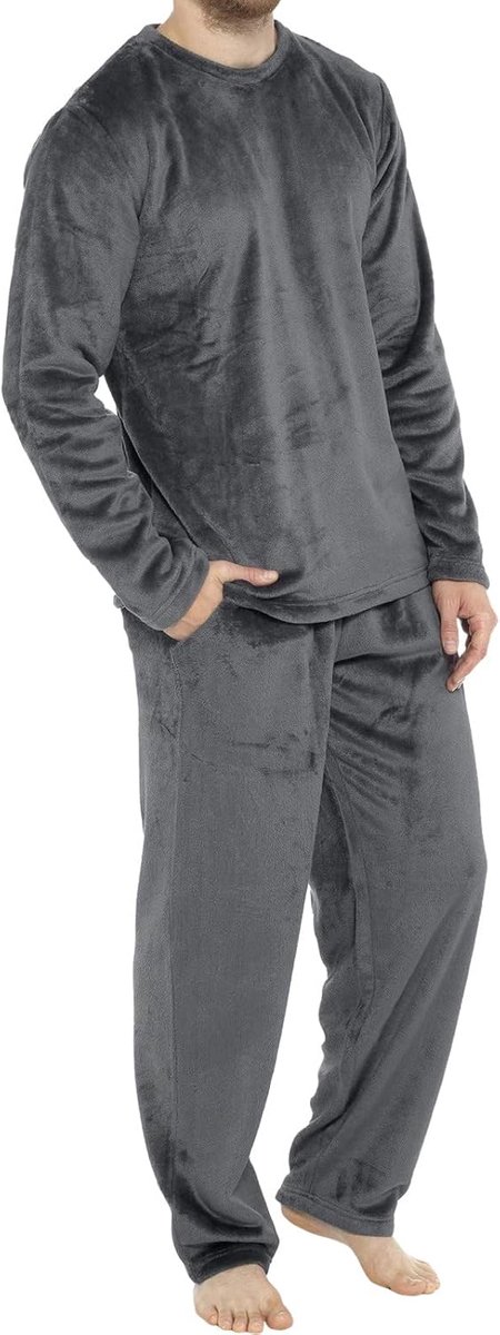 2026 Heren Mode Vrije Tijd Zacht Thuis Effen Kleur Shirt Broek Pyjama Set Thuis Service Tweedelige Lange Fleece Warme Pyjama's