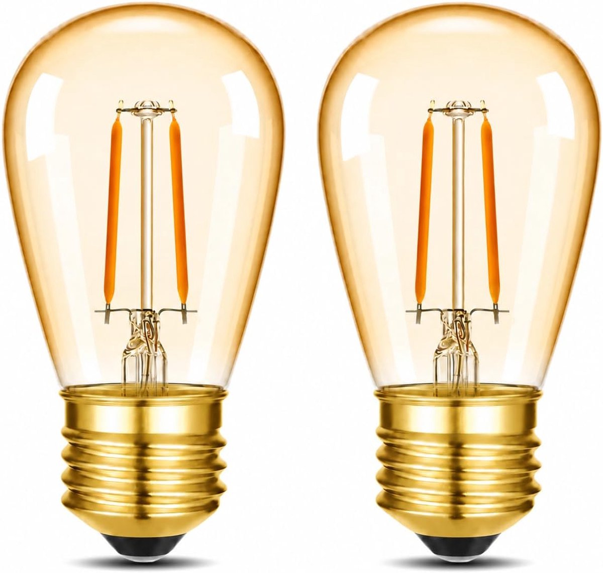 S14 Bulb E27 LED gloeidraadlamp Warm Wit 2200K 1W vervangt 10 Watt Bulbs,Filament LED Bulbs Vintage Edison Bulb String Lights Amber Glas 220V-240V,niet dimbaar,2er-Pack