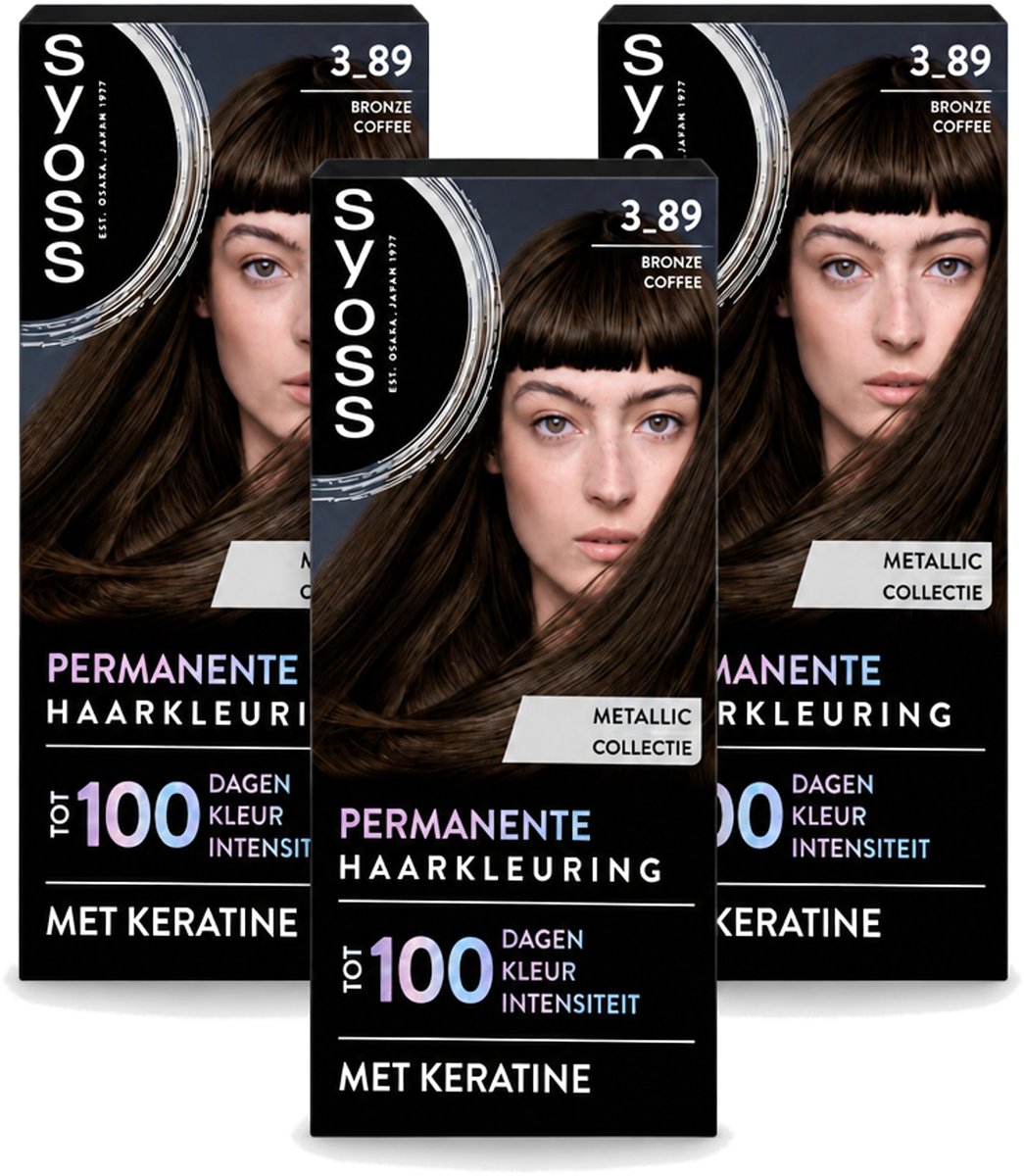 3 x SYOSS - Coloration 3-89 Bronze Coffee - Haarverf - Grijsdekking - Vermindert Haarbreuk - Voordeelverpakking - 3 stuks
