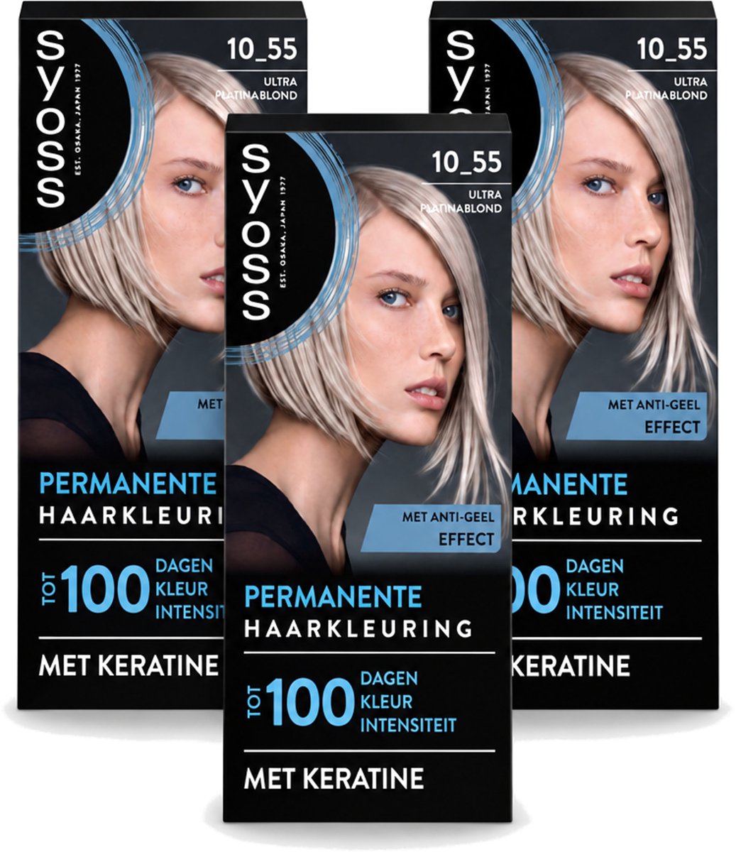 3 x SYOSS - Permanent Coloration 10-55 - Haarverf - Permanente Haarkleuring - Ultra Platina Blond - Grijsdekking - Voordeelverpakking - 3 stuks