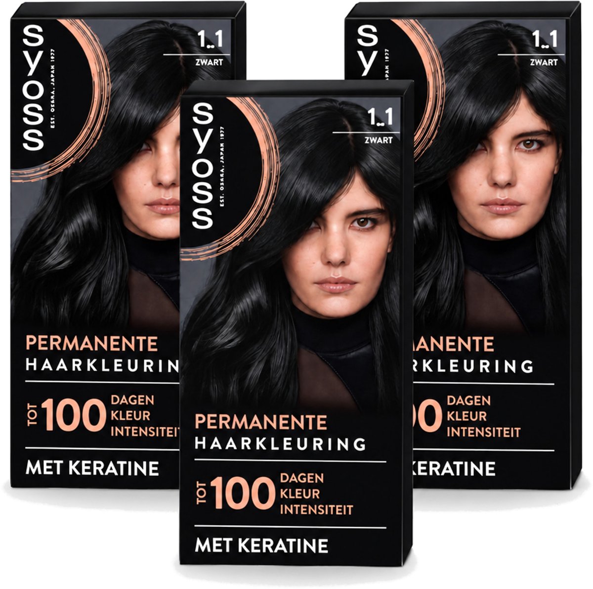 3 x SYOSS - Coloration 1-1 Zwart - Haarverf - Grijsdekking - Vermindert Haarbreuk - Voordeelverpakking - 3 stuks