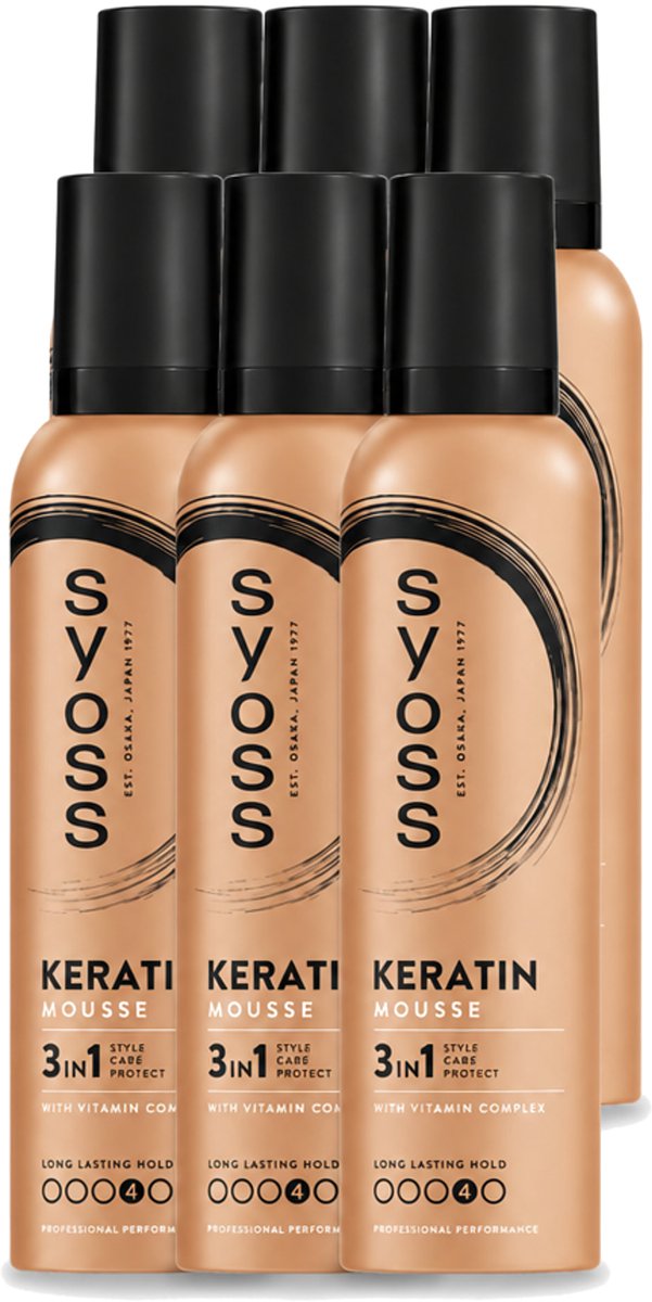 6 x Syoss - Keratin - Haarmousse - Versterkt Haarvezels - 250 ml - Voordeelverpakking - 6 stuks