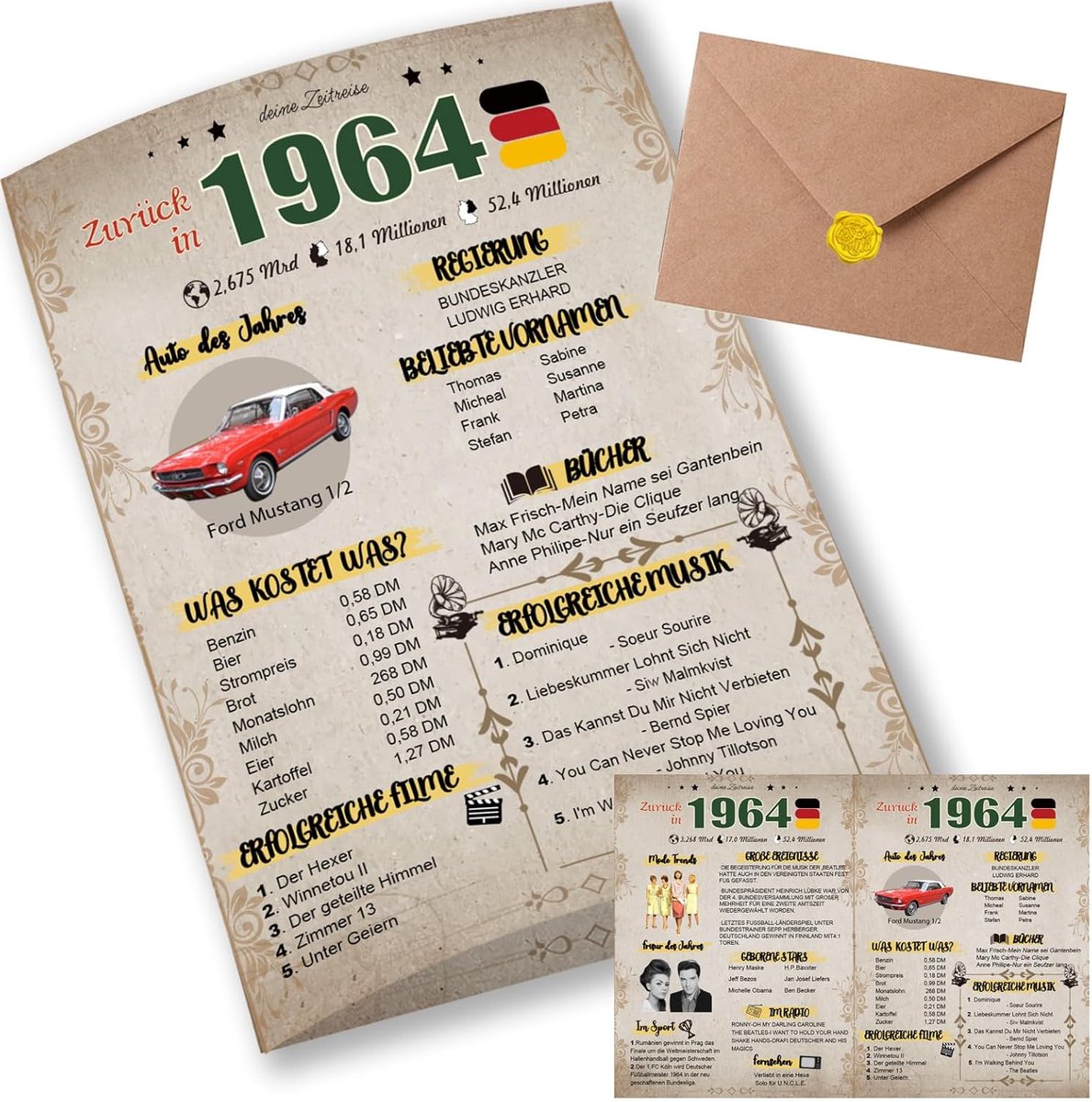 Bijzondere verjaardagskaart 61 met envelop | 1964 vintage cadeau | 61e verjaardag vrouw man | zestigste verjaardagsdecoratie grappig, geweldig cadeau-idee, chroniek, kaart, jubileum - DIN A5