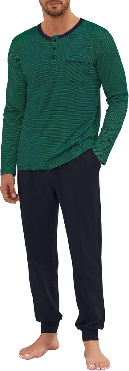 Pyjama heren lange pyjama katoen nachtkleding tweedelige set strepen shirt met lange mouwen en pyjamabroek