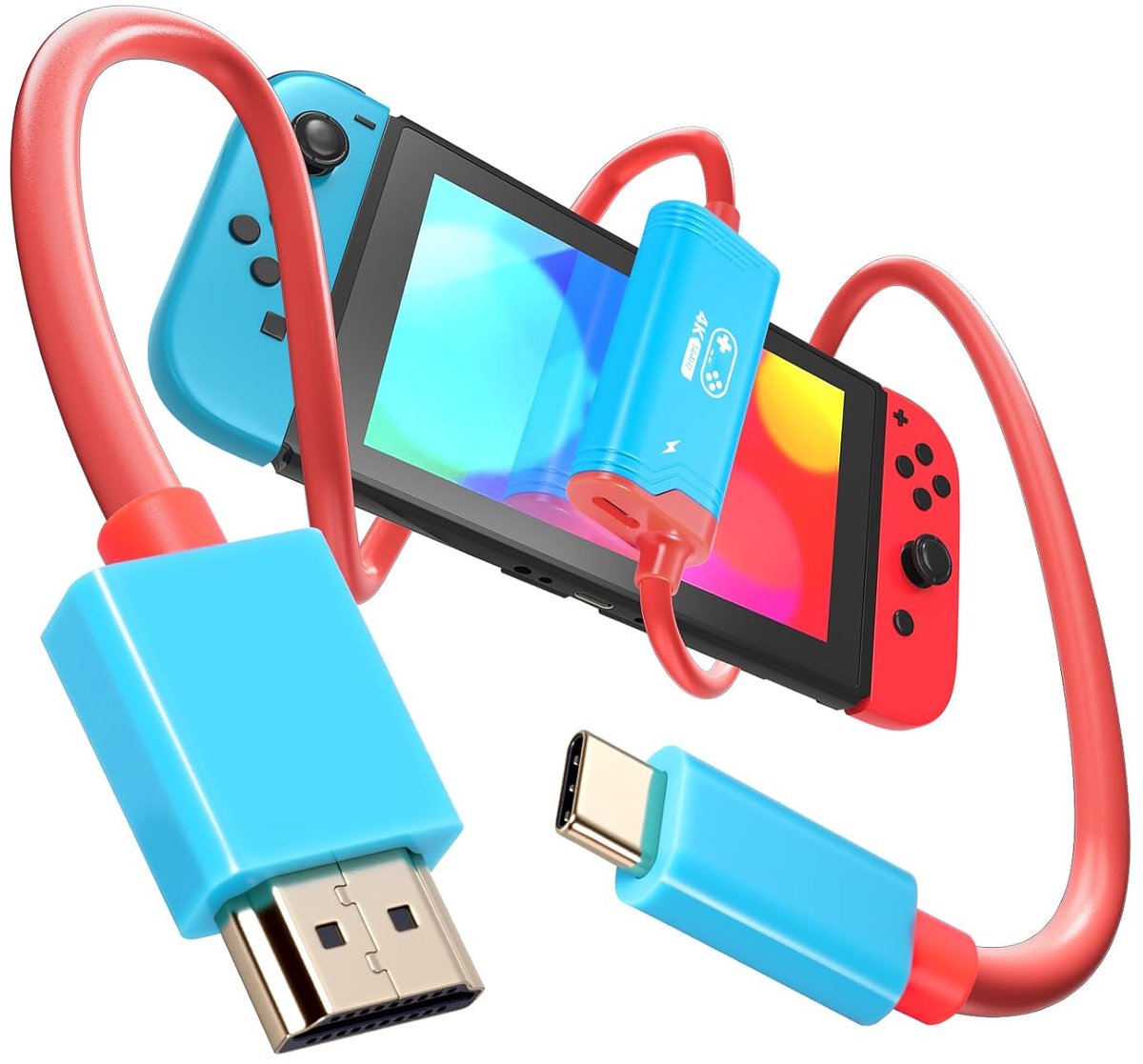 Naar HDMI-kabel 4K @144Hz voor Switch 2, compatibel met Nintendo Switch & Switch OLED, 100W PD, 2M koper, tv-adapter voor Steam Deck & ROG Ally (30W Turbo), blauw