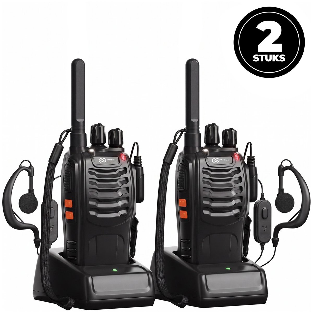 Infinity Goods Professionele Portofoon 2 Stuks - Walkie Talkie - 5km Bereik - LED Zaklamp - PMR 446 Mhz - Zwart