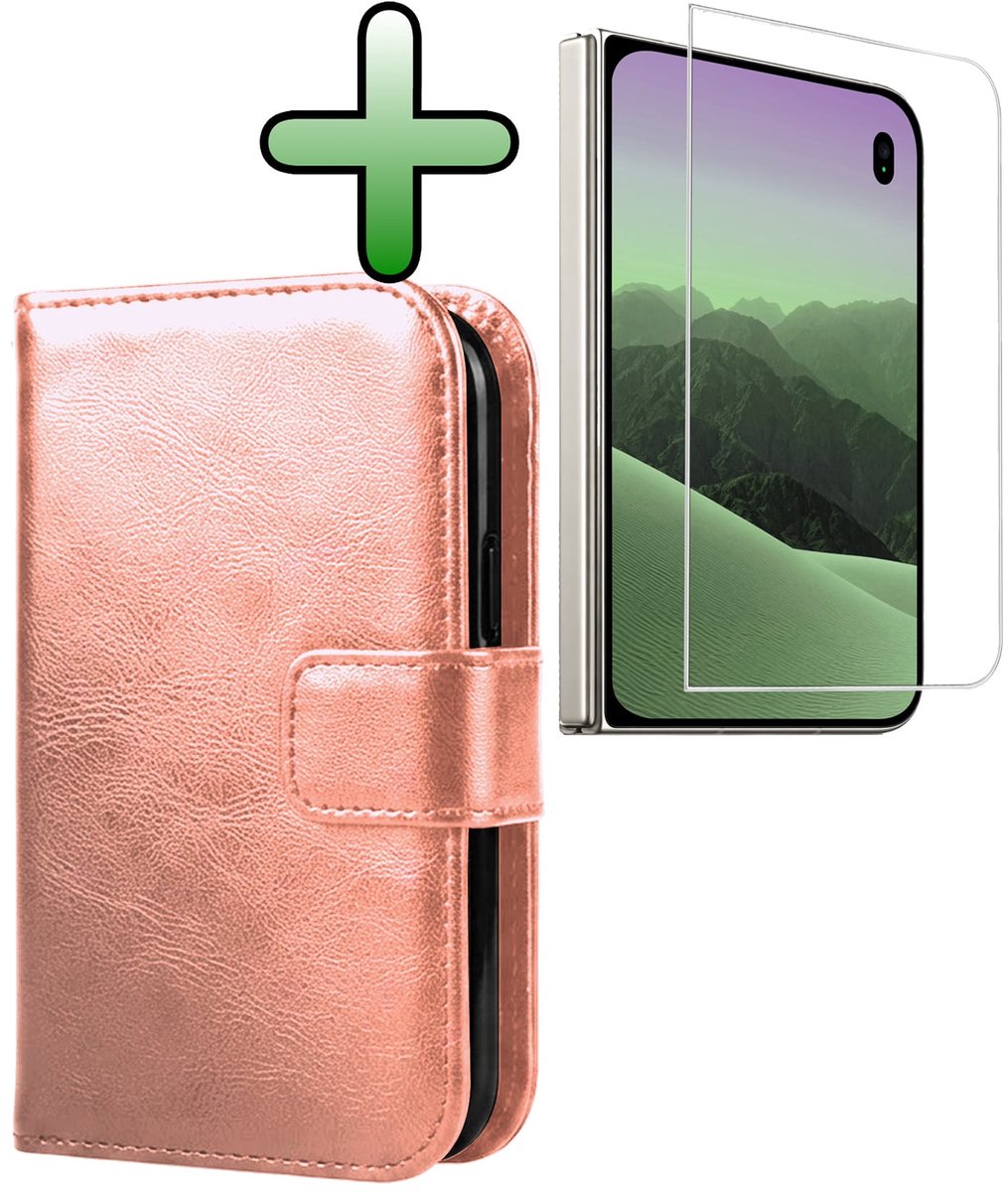 Hoesje Met Screenprotector - Geschikt voor Apple iPhone Duo - Luxe Pasjeshouder - Bookcase Portemonee - Flip Case - Kunstleer Book Case - Flipcase - Book Cover - Walletcase - Portemonneehoes - Rosé goud