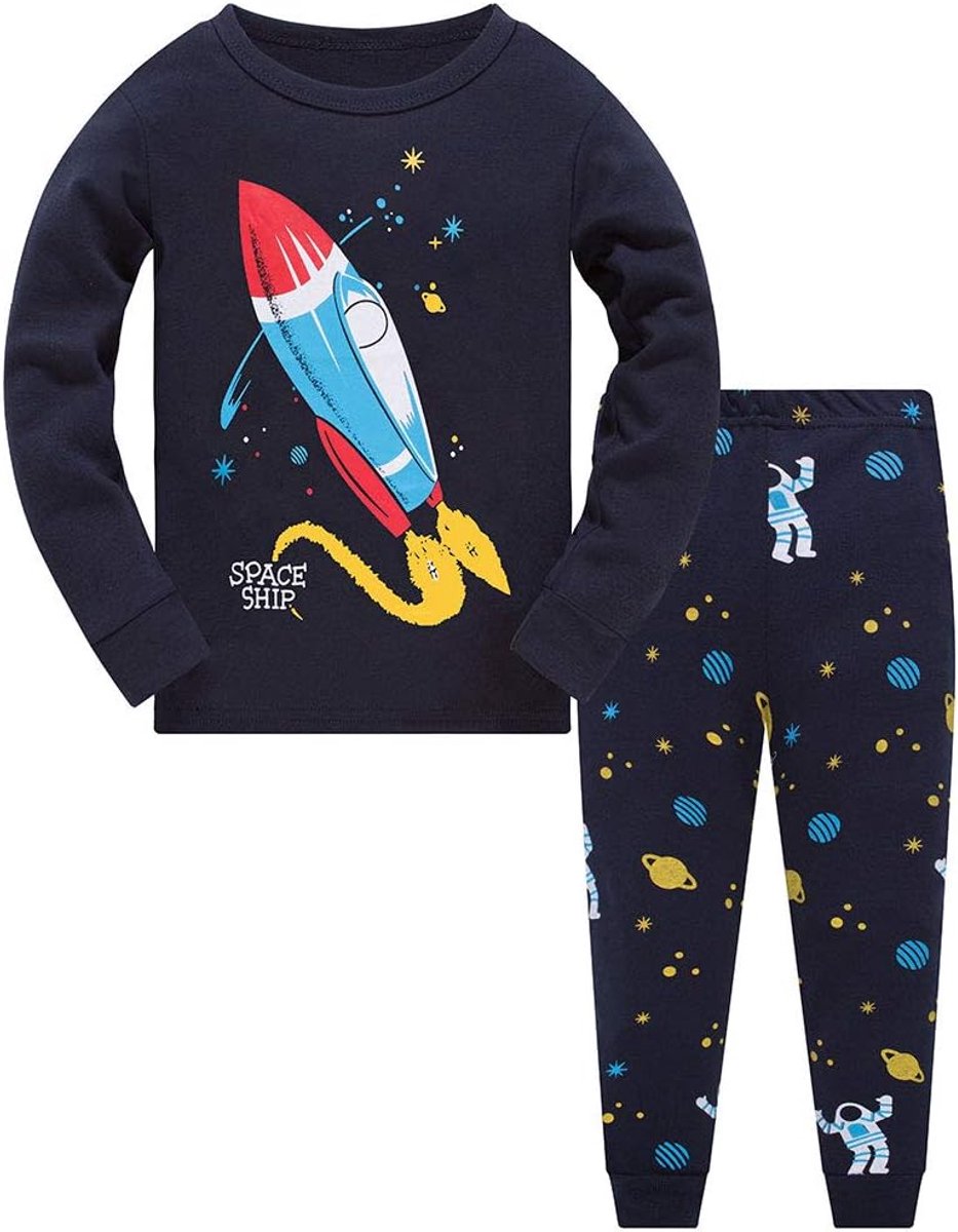 astronaut, haai, lange mouwen, tweedelige pyjama voor kinderen van katoen, pyjamaset voor de winter, Kerstmis, nachtkleding in de maten voor 1-12 jaar, 6-7 Jaar