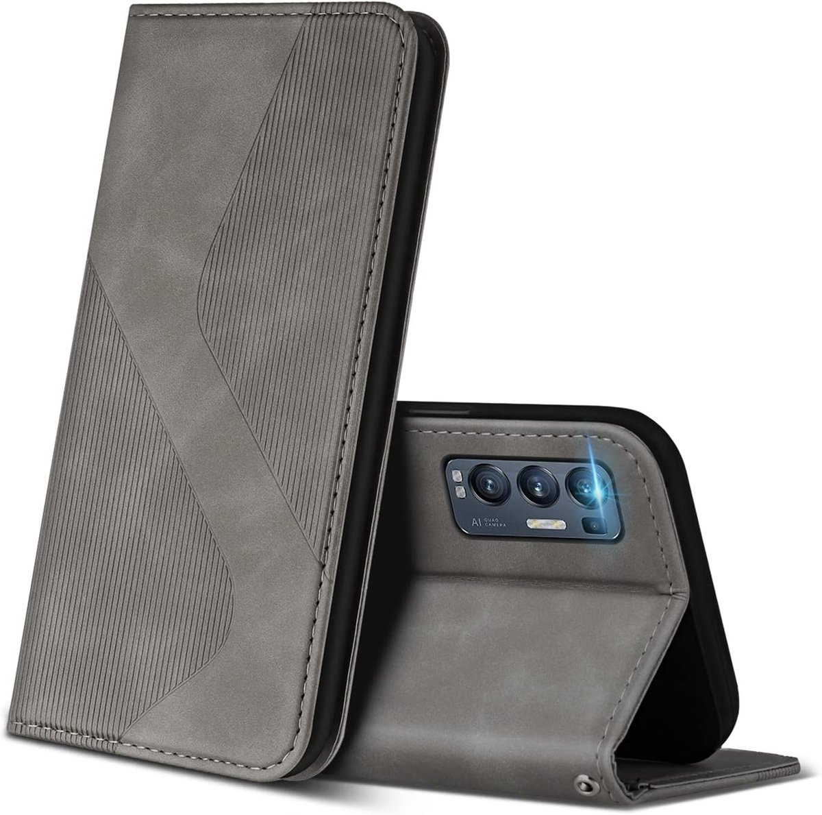 Hoesje voor Oppo Find X3 Neo 5G, PU Kunstleer Bookcase Telefoonhoesjes met [Kaartsleuven] [Stand], Flip Case Beschermhoesje voor Oppo Find X3 Neo 5G (Grijs)