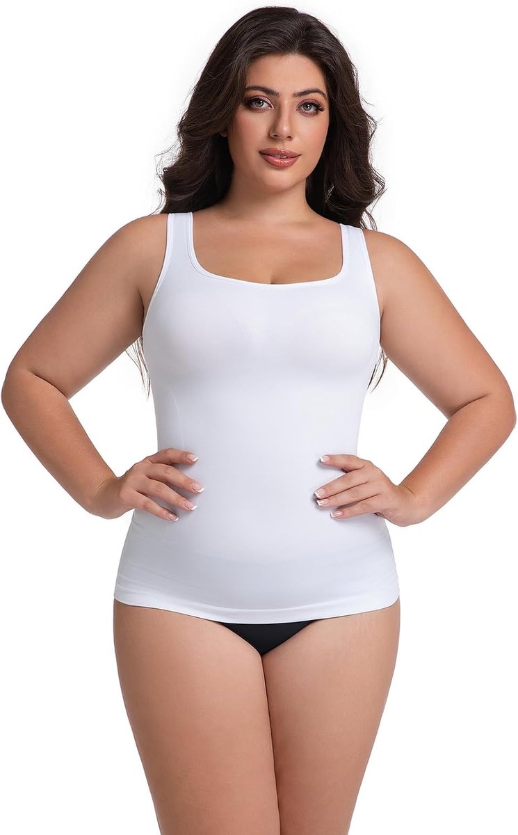Compressieshirt voor dames, controle buik en taille, vierkante hals, naadloos, hoge elasticiteit, zacht, vormend ondergoed, ondersteuning, comfort