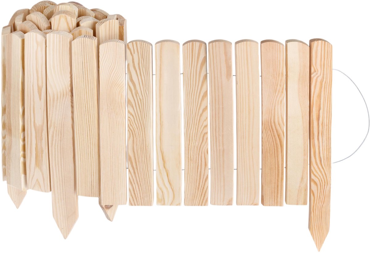 Creative Home Gazonrand Houten borderrand 200 x 30 cm (LxH) naturel, Flexibele borderomranding 30 cm Hoge tuinafscheiding om in de grond te steken, Ideaal als borderomranding