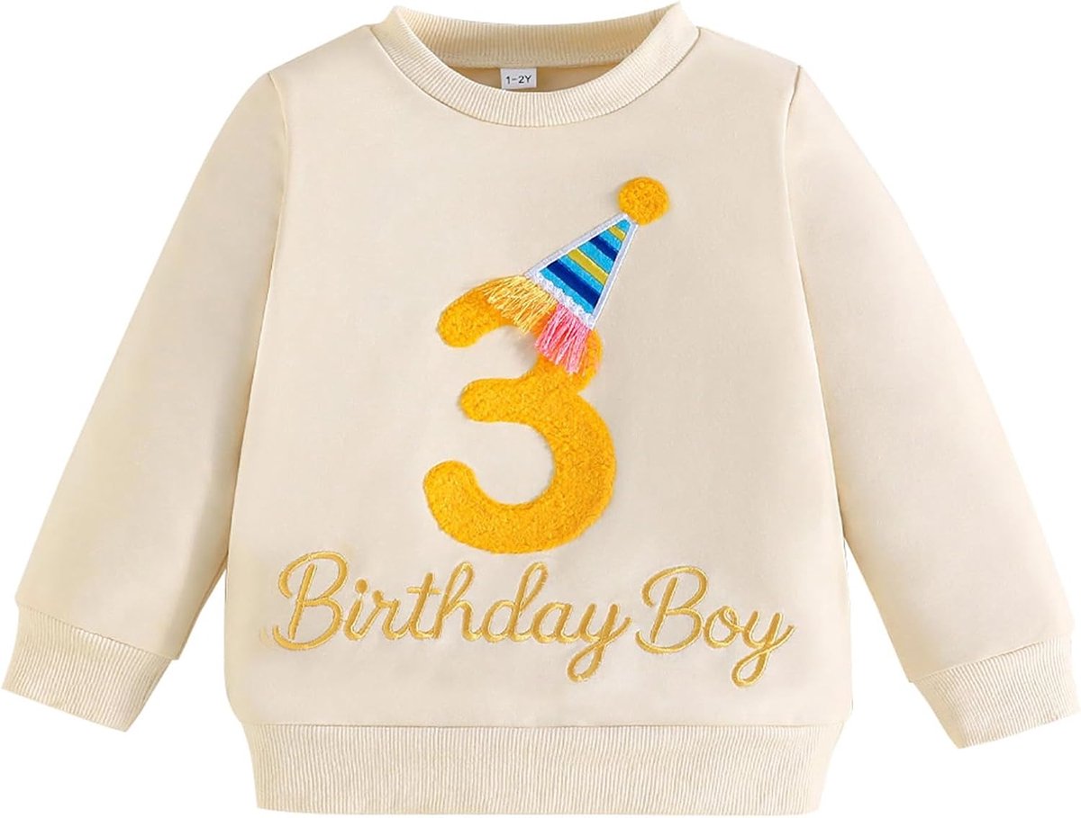 Verjaardagssweater voor jongens Kinder-T-shirt met lange mouwen en geborduurde letter Pullover Kleding voor peuters