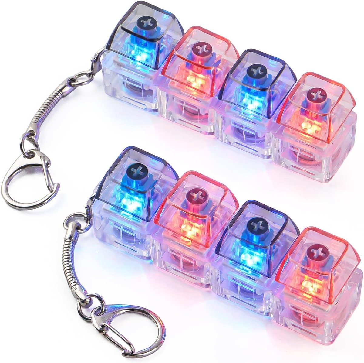 2 Stuks Toetsenbord Fidget Toy Oplichtend, Toetsenbord Clicker Fidget Sleutelhanger, 4-in-1 Toetsenbord Decompressie Vinger Clicker Speelgoed, Knop Stress Relief Fidget voor Volwassenen om Stress te
