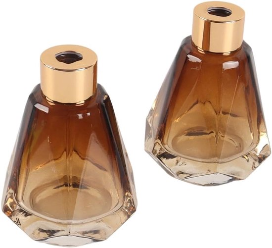2 stuks 60 ml parfumflesjes van bruin glas met kleurverloop, gouden dop en diamantvormige voet, navulbare lege parfumflesjes voor op reis en cosmetische verpakkingen (8,8 cm hoog, 6,4 cm breed) — afbeelding 2