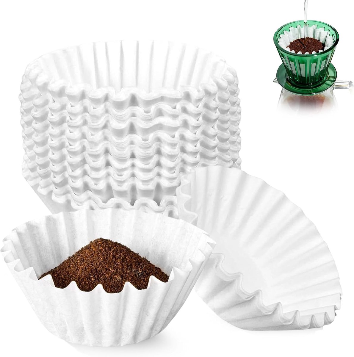 200 stuks mandfilter, Grote witte koffiefilters 110/250 mm scheurvast filterpapier Filterzakken Koffiefilter voor 8-12 kopjes koffie voor thuis in cafés kantoren