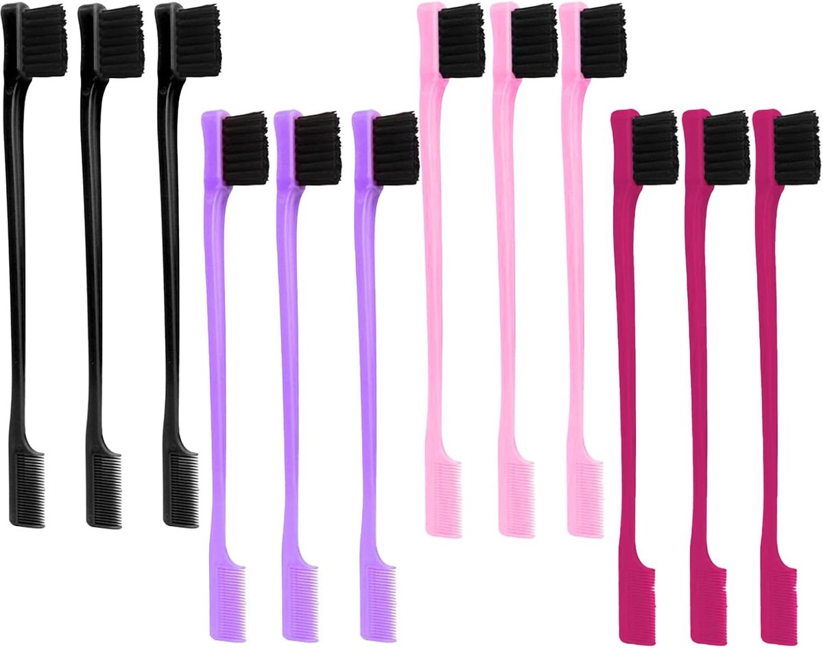 Haarkam, geschikt voor alle haartypes, borstels en kammen met dubbel design, ideaal voor reizen voor dames en heren (zwart + roze + magenta + paars)
