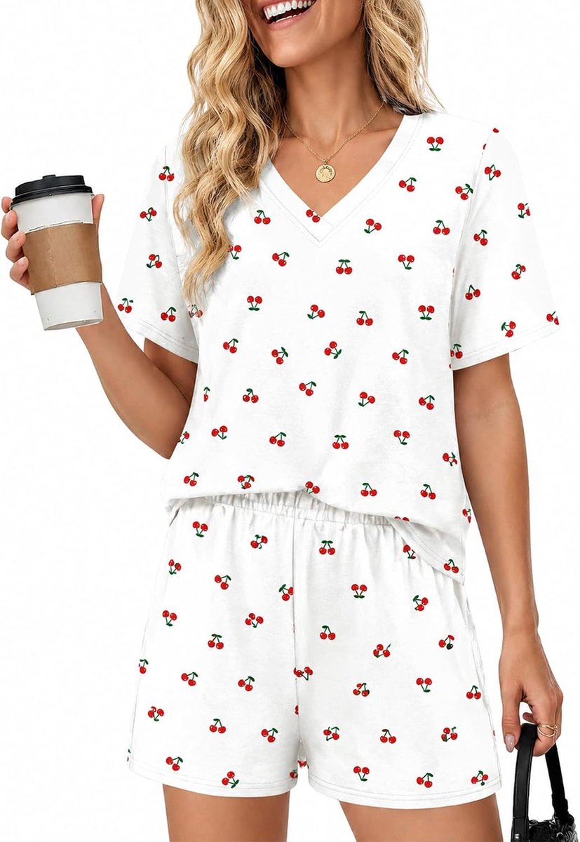 Pyjama voor dames korte mouwen pyjama leuke pyjama set V-hals loungewear sets voor vrouwen pyjama shorts tweedelige nachtkleding nachtkleding zachte kleding