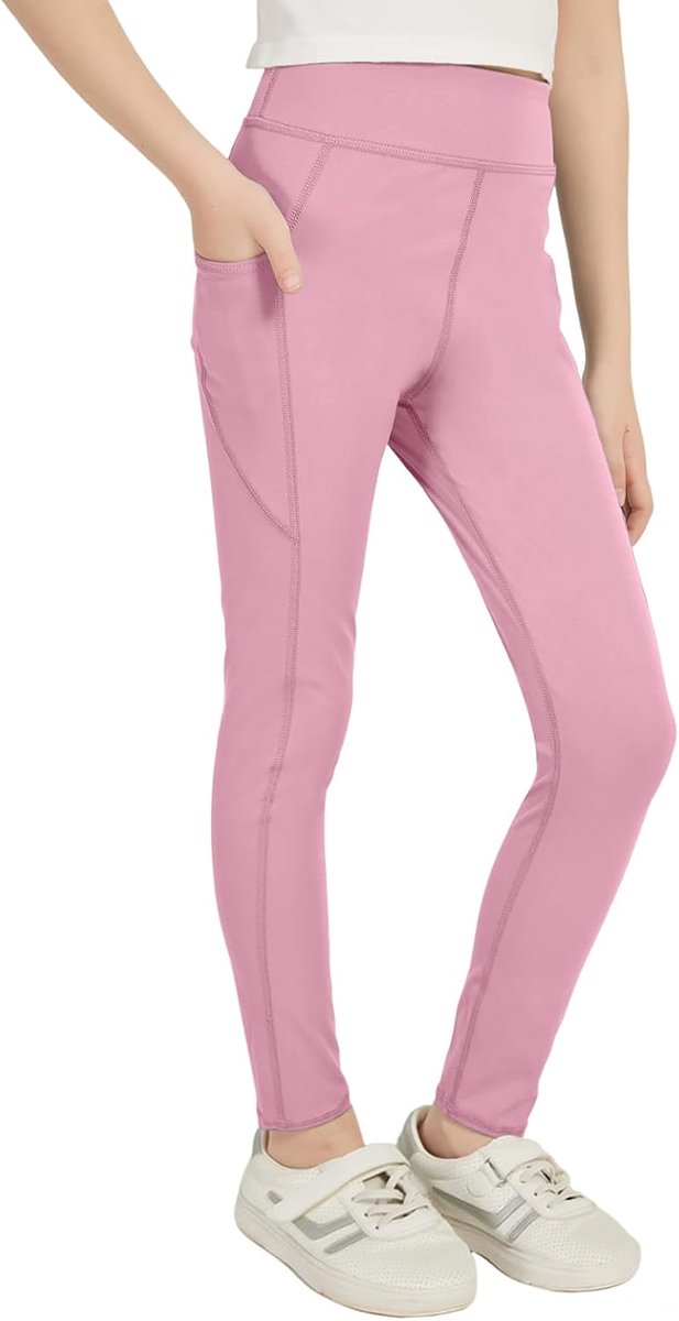 Sportlegging voor meisjes, lange sportbroek met 2 zakken, zwarte leggings, turnbroek, gymnastiekbroek voor joggen, training, yoga