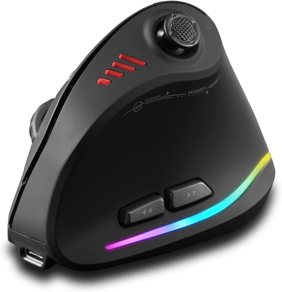 zelotes Draadloze Bluetooth-muis met joystick 24.000 dpi, 11 programmeerbare toetsen, RGB, USB optische gamingmuis, draadloos, verticale ergonomische draadloze muis voor laptop, pc, tablet, zwart