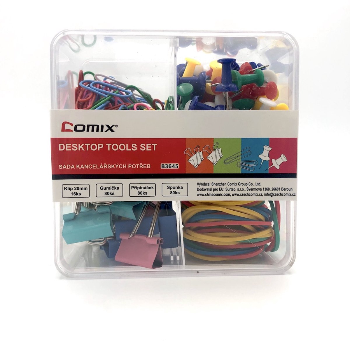 Comix set binderclips, paperclips, punaises en elastiekjes