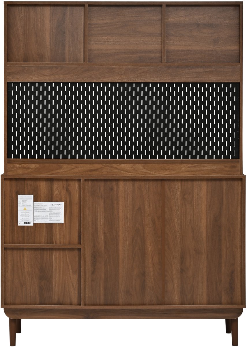 MODENUIT Keukenkast 117 x 30 x 170 cm - Schuifdeuren Van Ribbelglas - Keuken En Eetkamer - MDF Walnoot