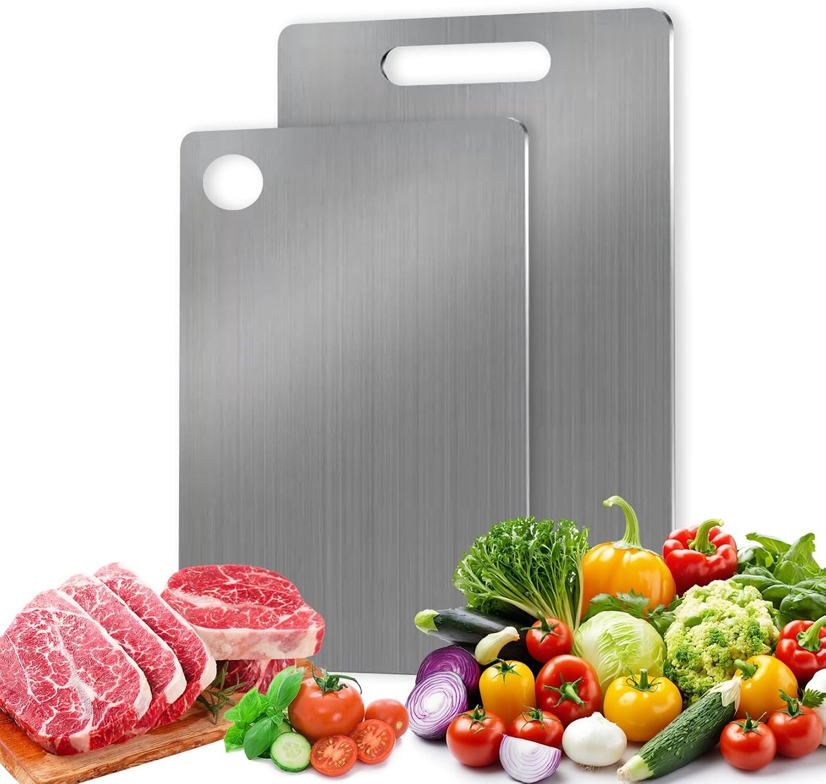2 Stuks Dubbelzijdige Titanium Snijplank Van Roestvrij Staal Titanium Snijplank Voor Vlees Brood Groenten & Fruit