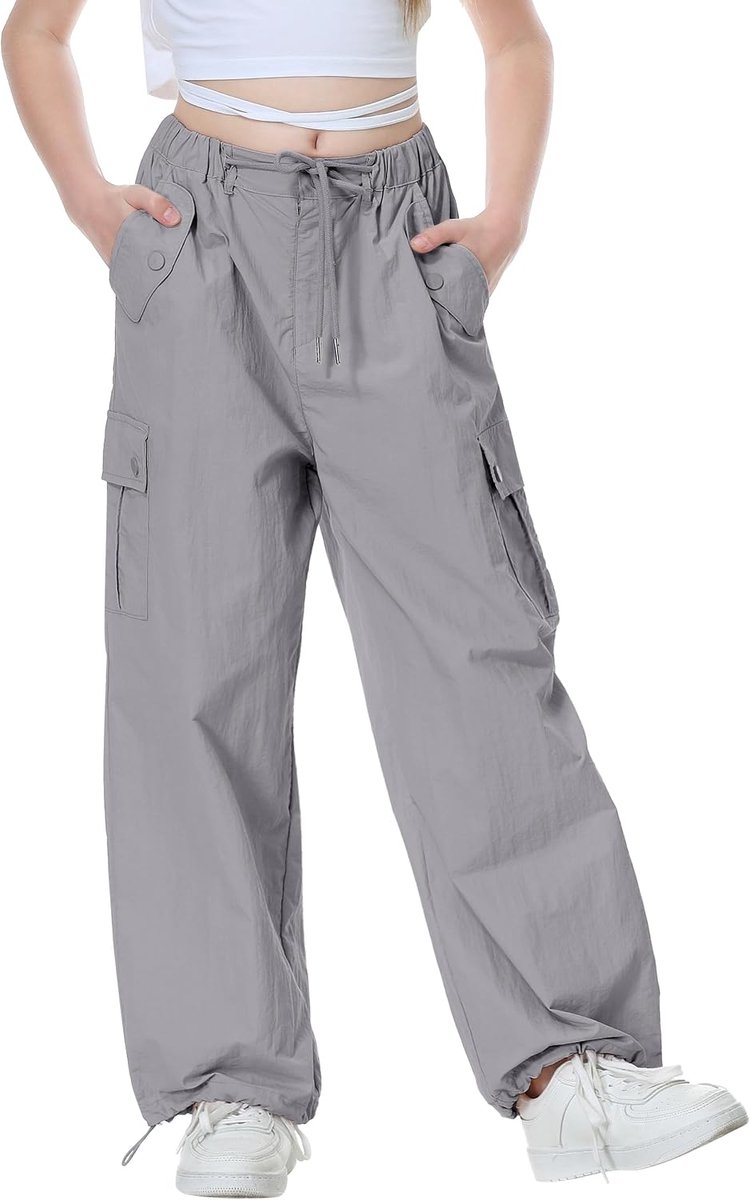 Parachute Baggy Cargo Broek voor Meisjes, Y2K Vintage Joggingbroek met Verstelbare Elastische Taille voor Kinderen