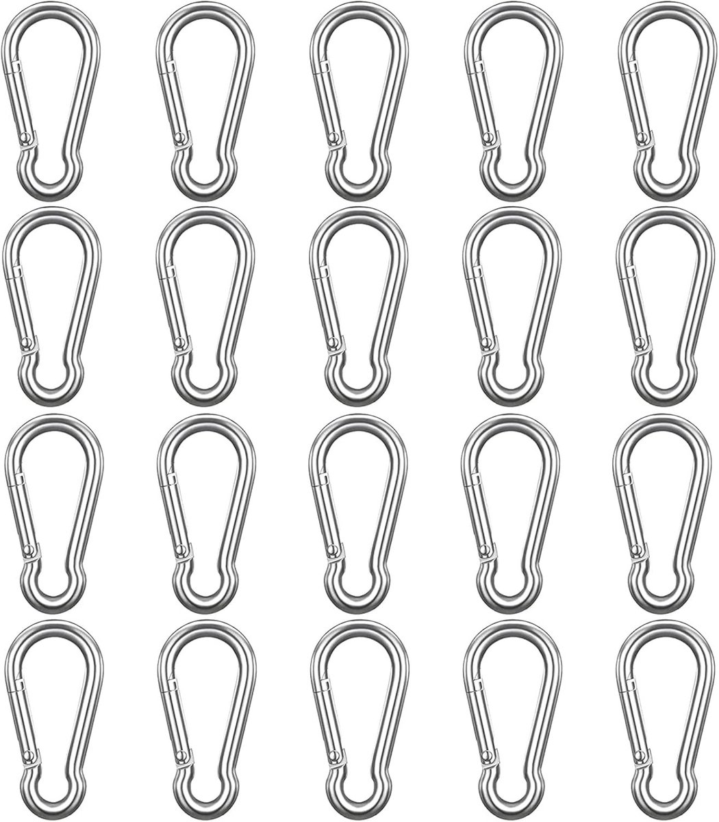 Set van 20 en 50 kleine aluminium karabijnhaken 40 x 4 mm voor sleutelhanger, rugzak en tent camping accessoires