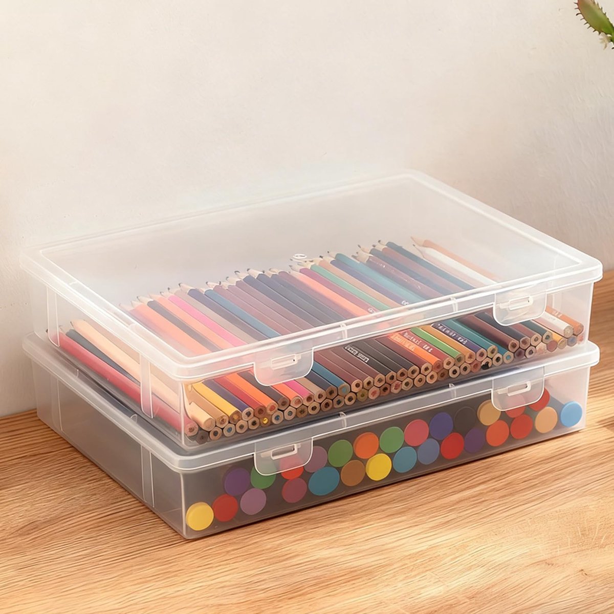 Opbergdoos met deksel, 2 stuks kleine kunststof doos, pennenbox, archiefdoos, kliksluiting, stapelbox voor schrijfwaren, documenten, pennen
