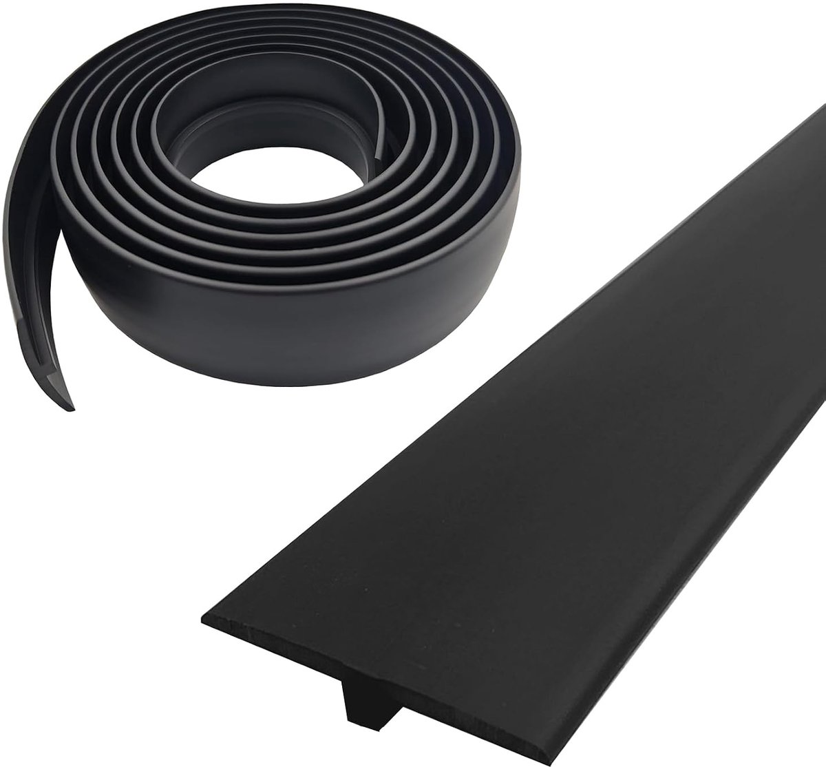 T-profiel, overgangslijst, zelfklevend, 5 x 300 cm, deurdrempel, lijst, pvc, platte splijtafdekking voor deurdrempels en verbindingsvloeren van laminaatvloertegels (zwart, 5 cm x 5 m