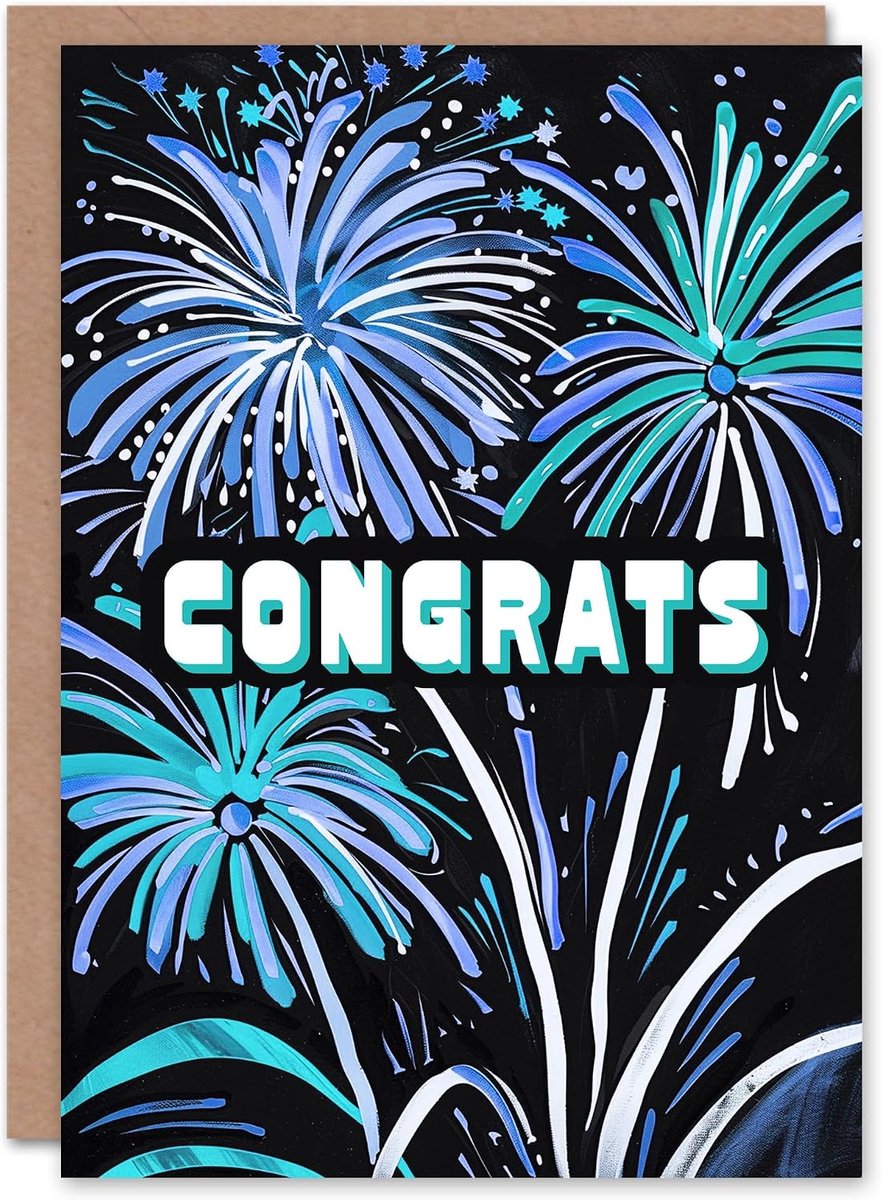 Fireworks Display Blue on Black Painting Congrats Blank For Him Or Her Art Congratulations Card