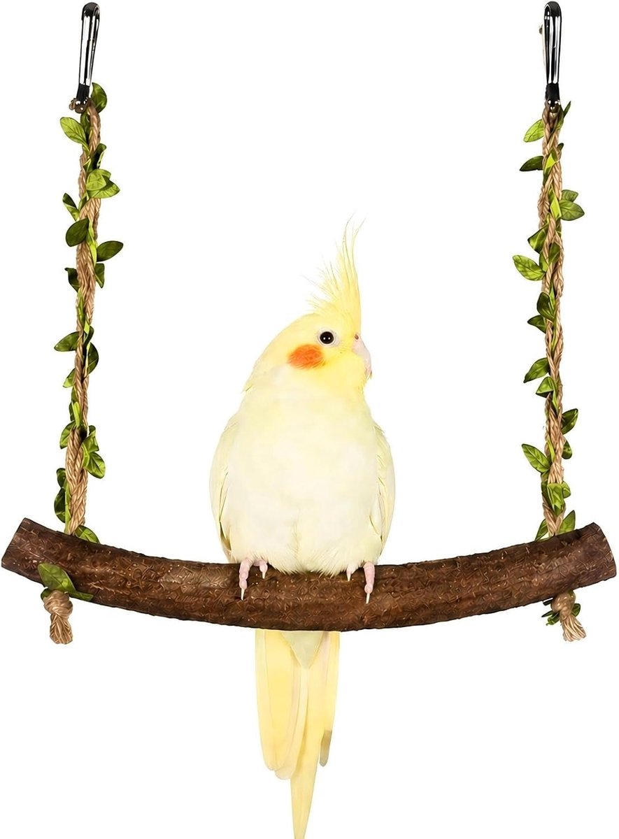 4 stuks schommel met zitstokken, parkieten van natuurlijk hout, speelgoed voor vogels, verlicht kooiangst en vermindert stressgedrag zoals het knikken van veren