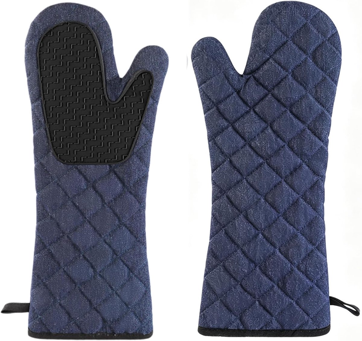 Set van 2 ovenhandschoenen, extra lang (43 cm), hittebestendig tot 260 °C, antislip siliconen en katoenen voering, onderarmbescherming voor barbecue en bakwaren