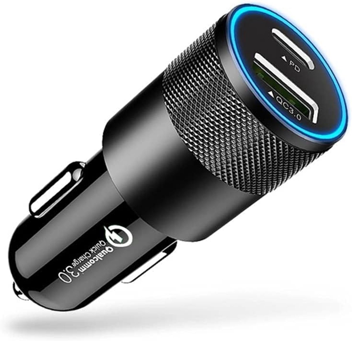 Autolader met twee USB-uitgangen type C USB-C en USB-A QI snel opladen, Quick Charge 3.0, compatibel met alle mobiele telefoons, oplader voor smartphone, iOS, Android, FALLYS, Frans merk