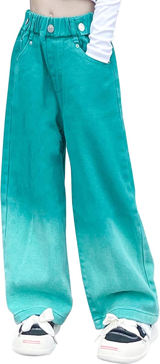 Jeans voor tieners en meisjes, relaxed fit, rechte pijpen, baggy boyfriend jeans, casual elastische taille, jeans, 3-13 jaar