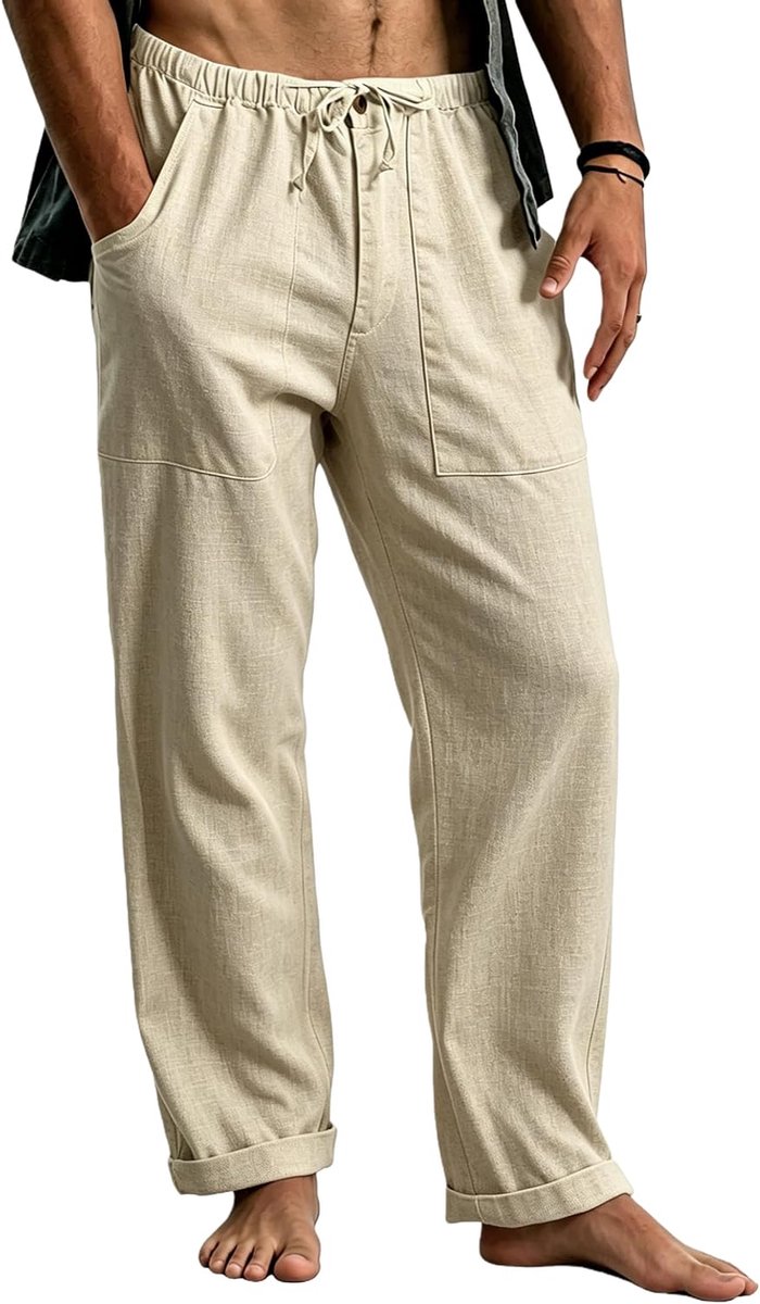 Heren Linnen Broek Licht Zomerbroek met Trekkoord Lange Casual Broek voor Strand Vakantie Dagelijks Gebruik