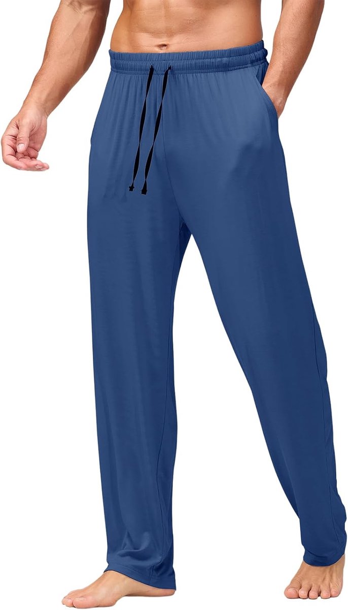 Coulee Pyjamabroek voor heren, lange lichte pyjamabroek, ademende vrijetijdsbroek, zachte relaxbroek met zakken