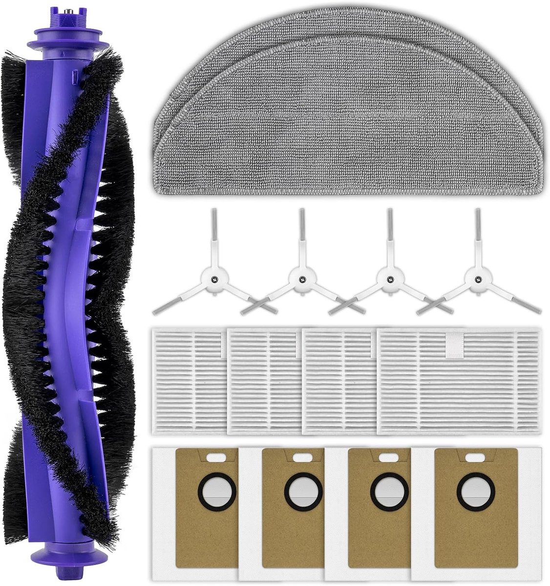 Reserveonderdelen compatibel met Narwal Freo S robotstofzuiger, 1 rolborstel, 4 zijborstels, 4 HEPA-filters, 4 stofzakken, 2 dweilpads, accessoireset