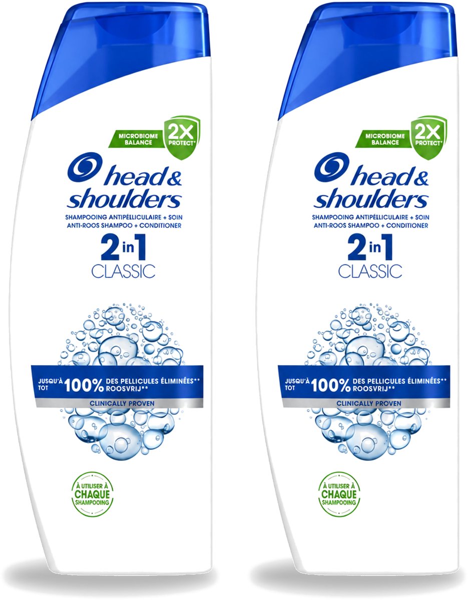 2 x Head & Shoulders - Shampoo - 2-in-1 - Classic - 100% Roosvrij - 400 ml - Voordeelverpakking - 2 stuks