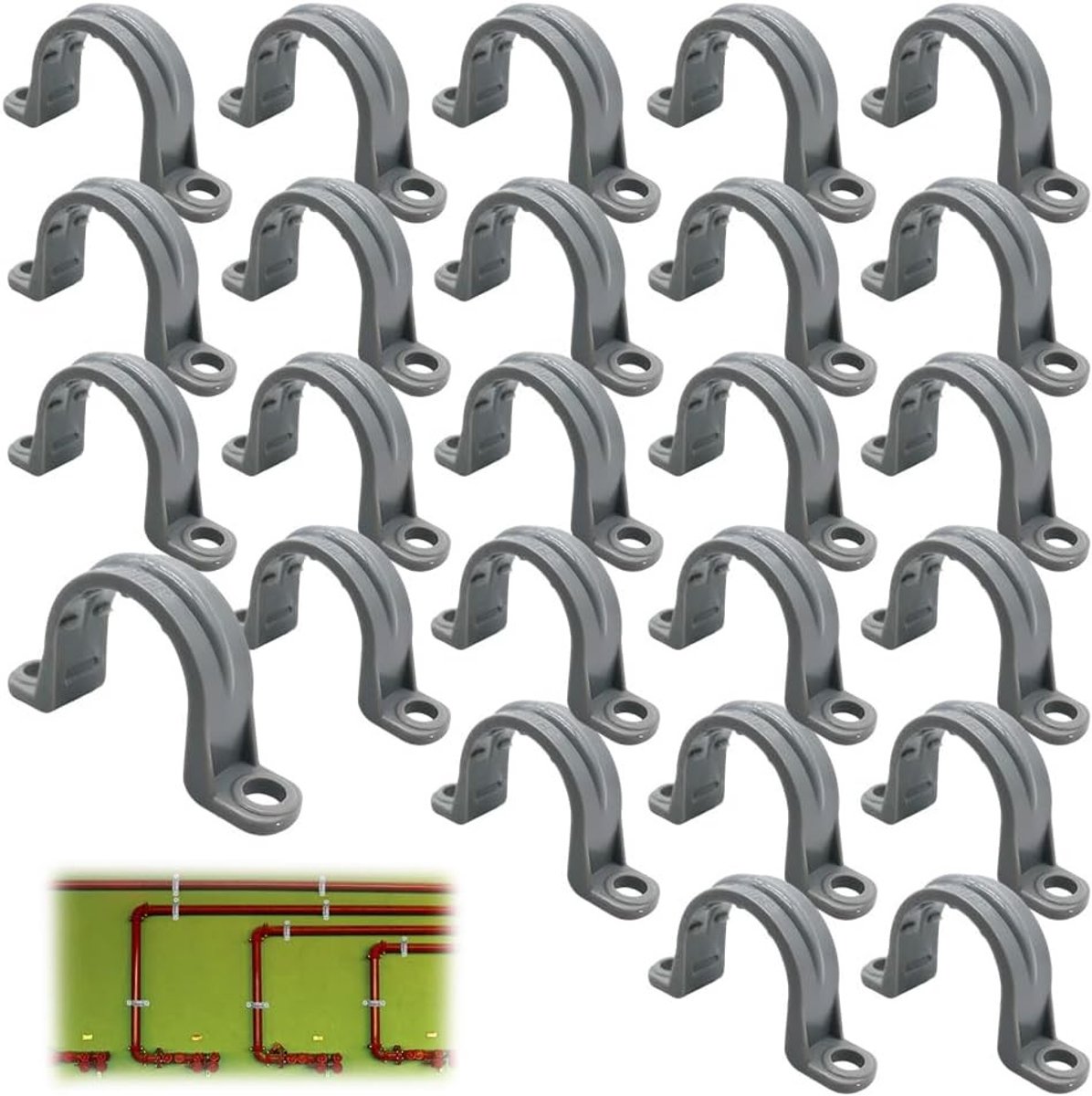 25 Stuks 2-Hole Slangklemmen voor Buizen, Twee Gat Klemmen voor Gas- en Waterleidingen, Ideaal voor Slangen en Buizen (1/2")